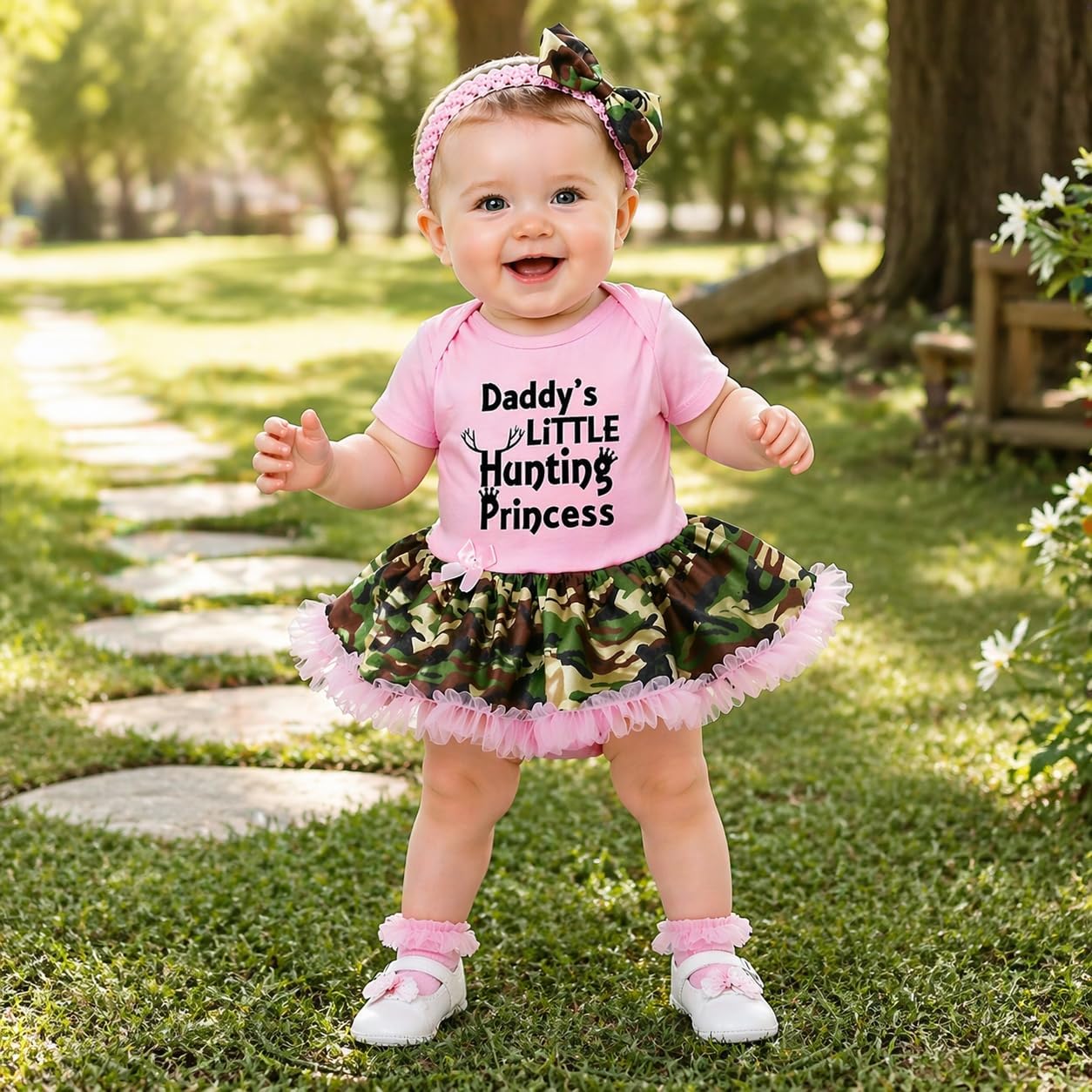 Petitebella Daddy's Little Hunting Princess Baby Dress Nb-18m