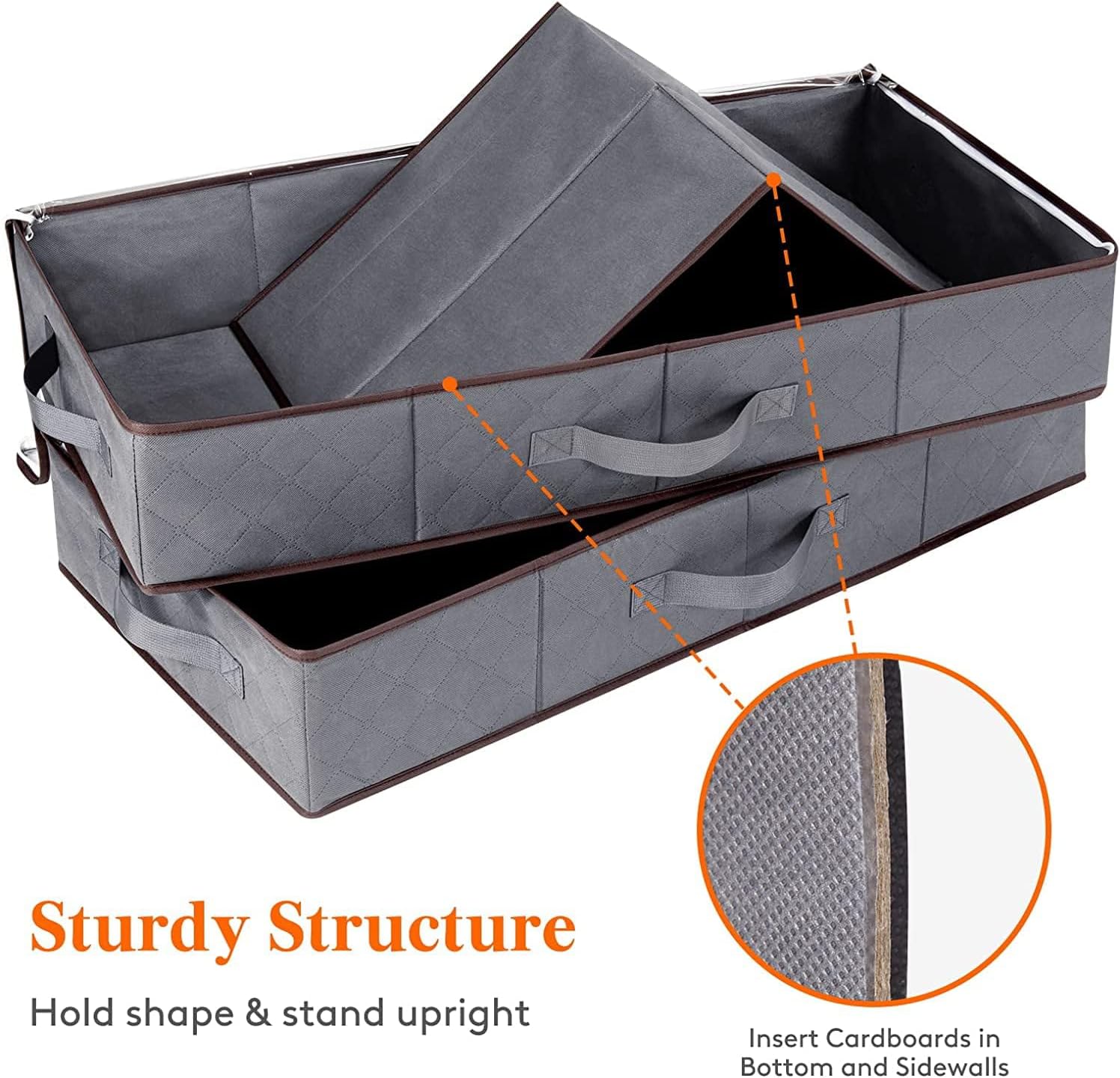 EAUSO Under Bed Storage Containers Clothes Organizers For Clothing, Blankets, Grey, 2 Pack,spacious To Store Clothes, Blankets, Sweaters, Toys And Shoes.Foldable,Versatility,easy To Assemble, Easy To