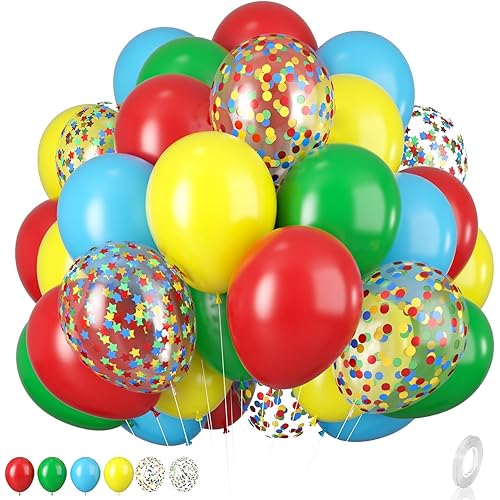 Red Yellow Blue Balloons, Rainbow Assorted Latex Balloons, 12inch Matte Blue Yellow Red Green Latex Balloons Colourful Confetti Star Balloons For Birthday Festival Carnival Circus Game Party Decor