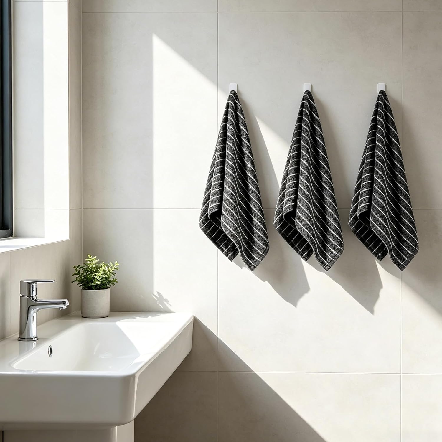 3 Pack Black and White Striped Hand Towels 100% Cotton Absorbent Soft Decorative Towel for Bathroom Kitchen Home Hotel Beach, 29 x 13.4 Inches (Black)