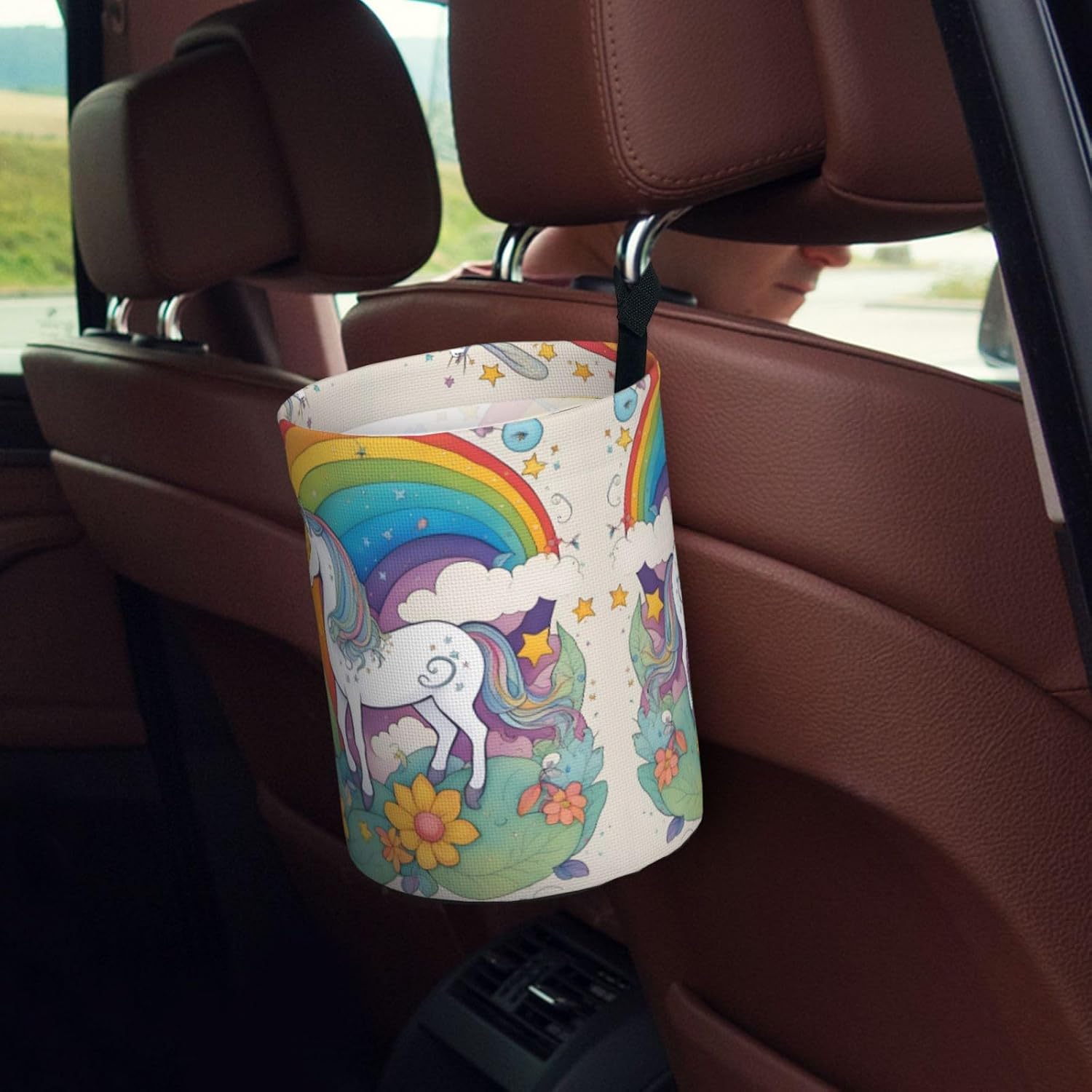 Cartoon Unicorns Hanging car Trash can, Foldable car Trash can, car Storage Box Accessories, Suitable for Travel SUV Truck Sedan image 5