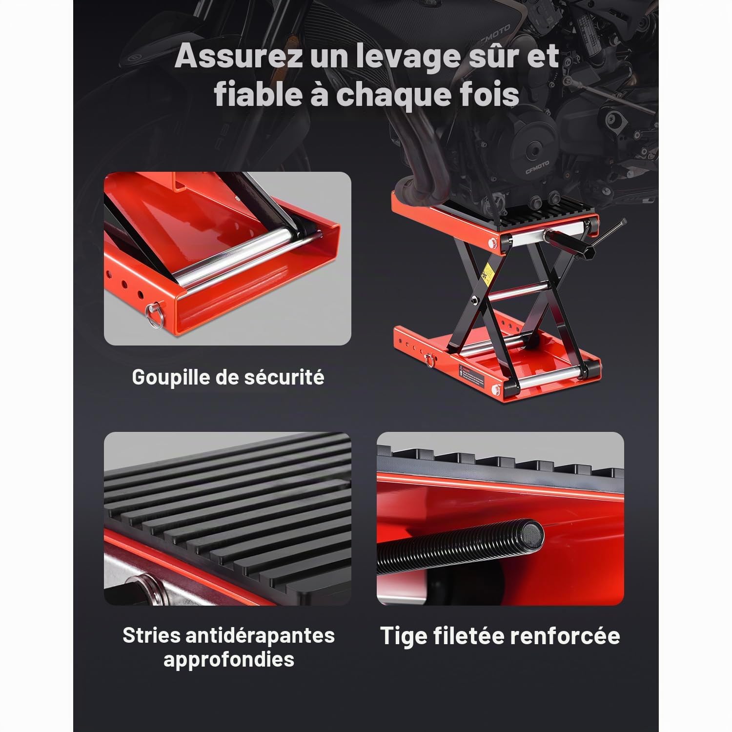 VEVOR Cric de Moto à Ciseaux Capacité de 544 kg, Pont Élévateur avec Large Plateau, Lève-Moto Hauteur de Levage 10,5-38 cm, en Acier Robuste, avec Cliquet et Manivelle, pour Entretien Quad ATV