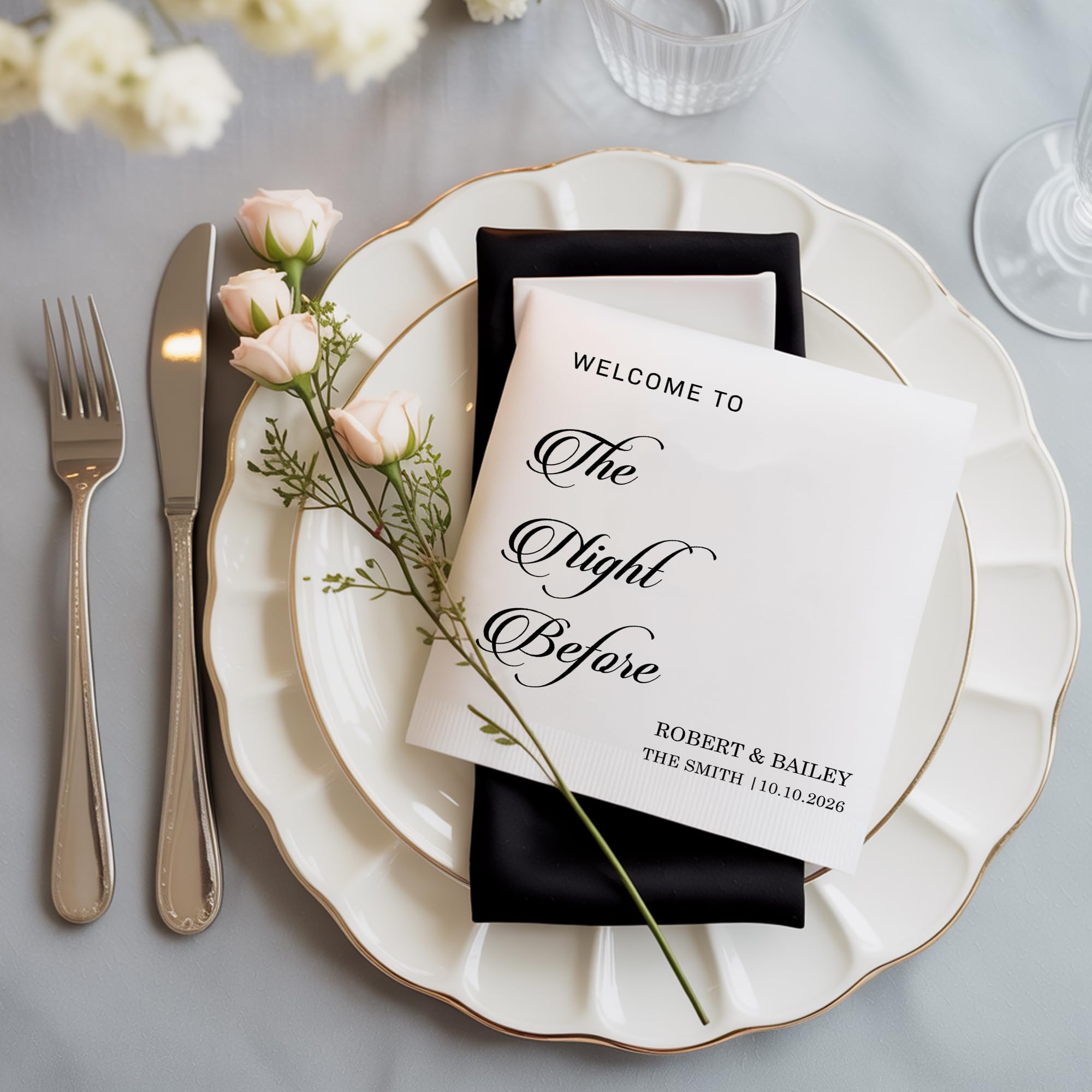 The Night Before Napkins, Rehearsal Dinner Napkins, Custom Rehearsal Dinner Decor, One Day Away Party Decoration, Beverage Cocktail Luncheon Bar Table