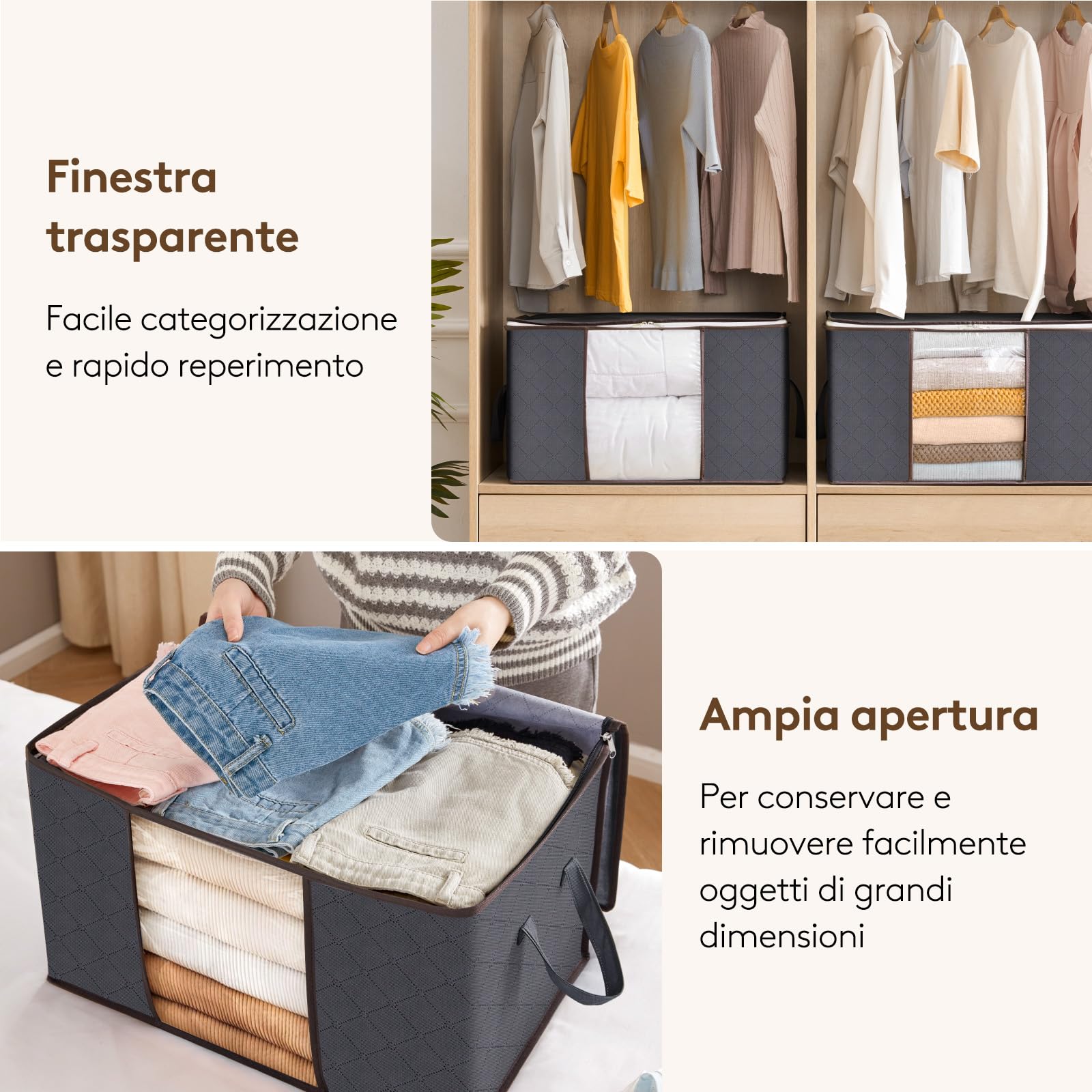 Lifewit 4 pezzi Scatole per Vestiti, Contenitori Organizer armadio per Piumoni, Scatola trasloco, Buste Pieghevole per Indumenti, Coperte, Biancheria da Letto, Grigio