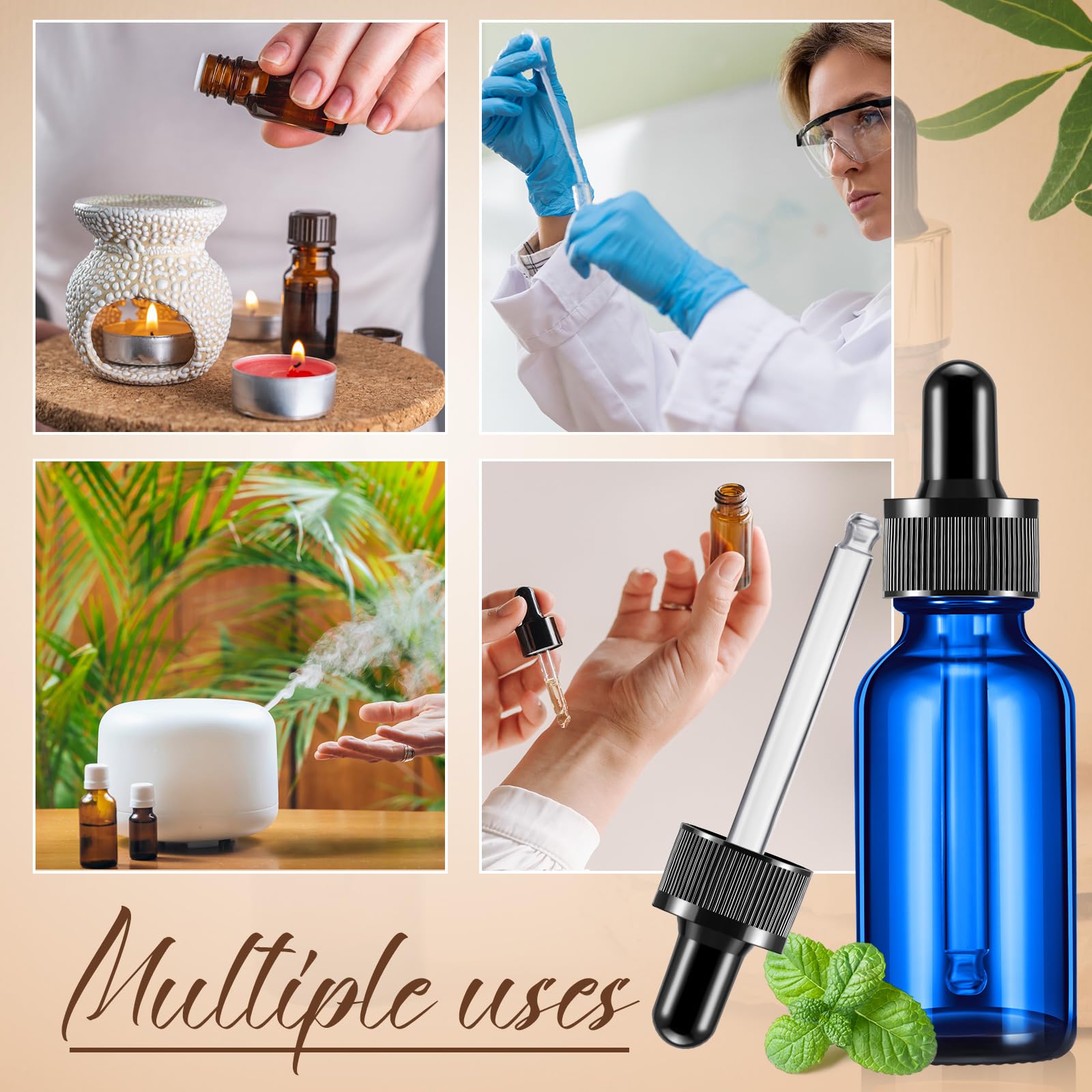 Lallisa Tropfflaschen für ätherische Öle, Glas-Tropfflaschen mit Augentropfenspender, Tropfflaschen mit 5 Trichtern, 5 Pipetten, 3 ml, 100 Etiketten für ätherisches Öl, Parfüm (blau, 30 ml, 1 oz)