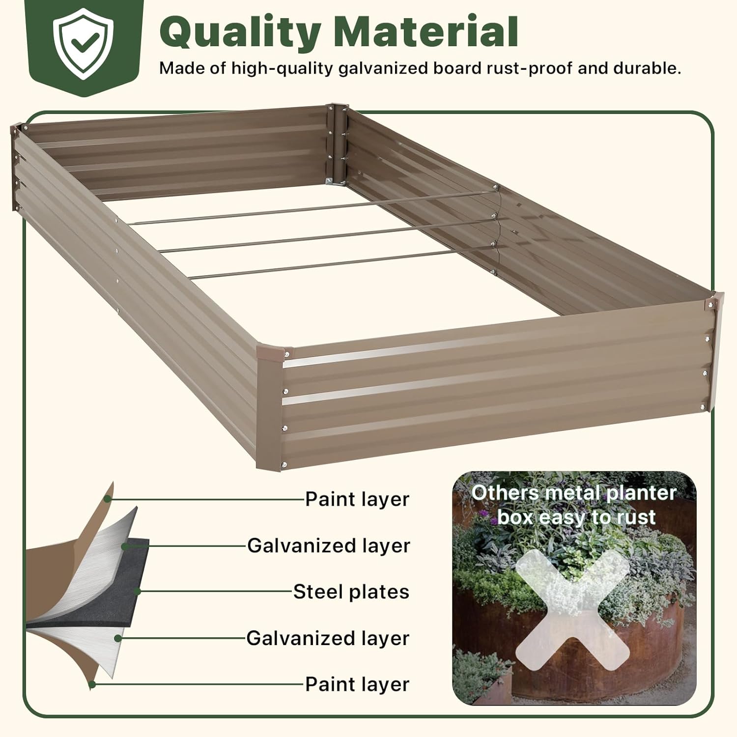 DTIG Galvanized Raised Garden Bed with Trellis, 6×3×1 FT 2 Pack Outdoor Garden Bed, Upgraded 4×3 Support, Brown