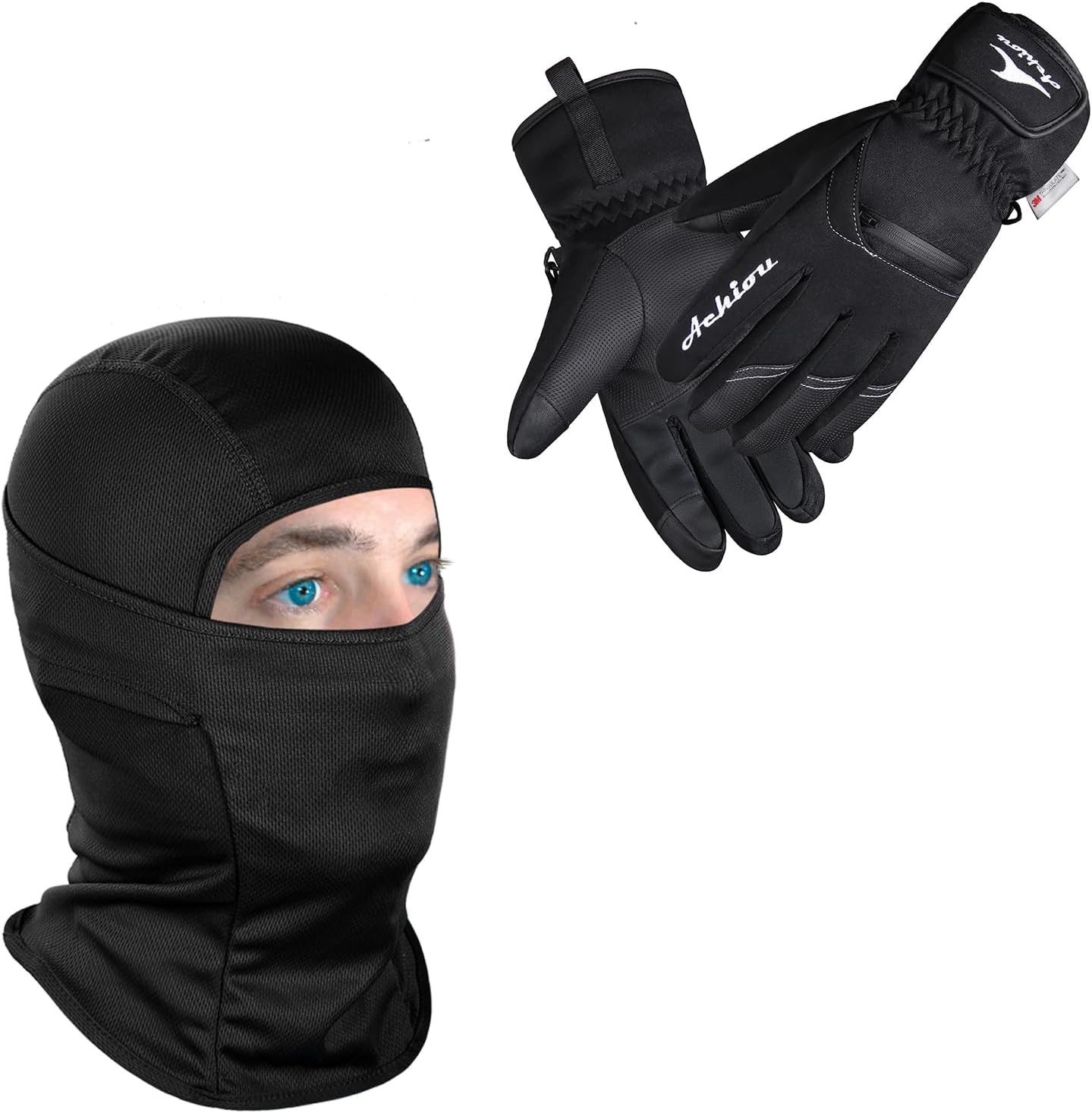 Achiou Balaclava Face Mask and Winter Ski Gloves for Men & Women