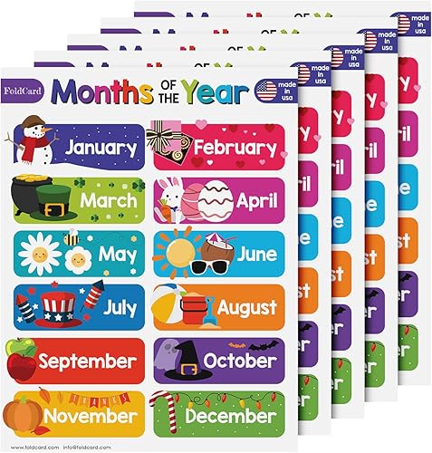 Tabla de 12 meses del año para niños de preescolar a grado 1  Colorido póster educativo visualde ayuda para el aprendizaje para el aula o el hogar