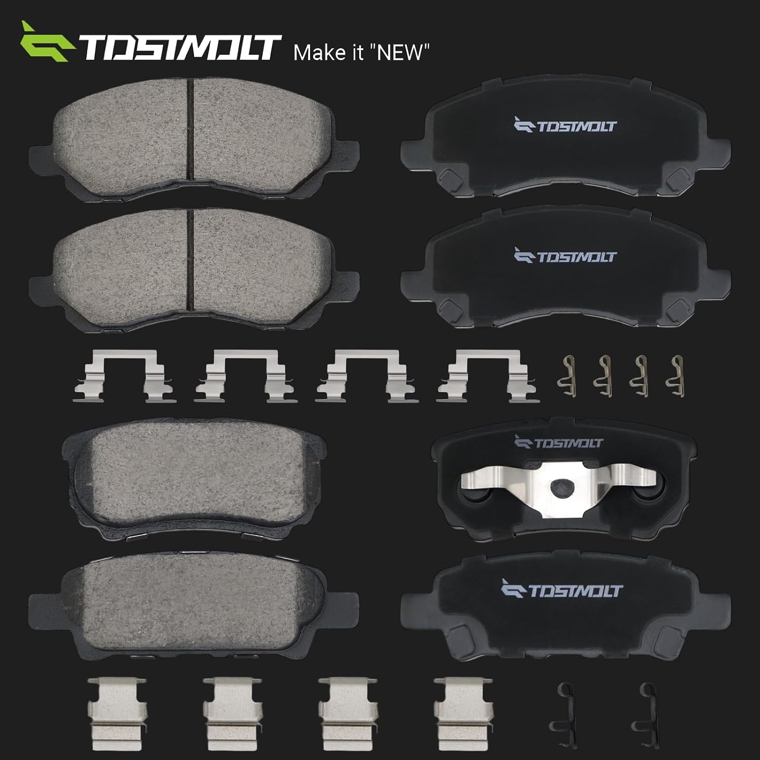 New 8pcs Complete Front+Rear Super Quiet Slotted & Shimmed Ceramic Disc Brake Pads Set w/Installation Kit Fit Outlander Lancer Caliber Patriot Compass Sebring 200 Avenger 262mm Rear Rotors