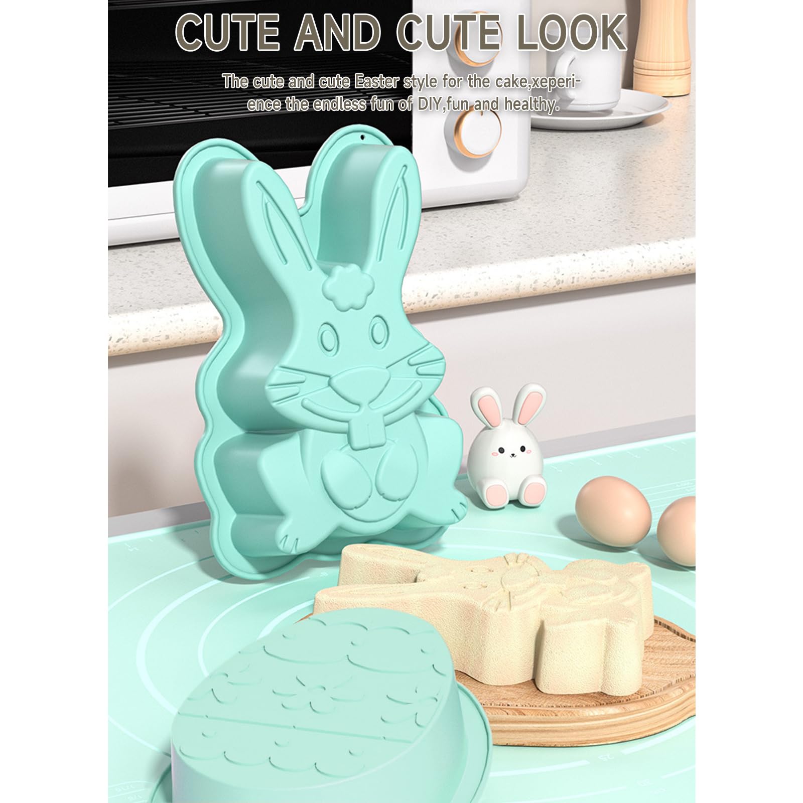 2 Moules à Gâteau Pâques En Silicone - Lapin Et Œuf | Vert, Qualité Alimentaire | Pour Four, Micro-ondes