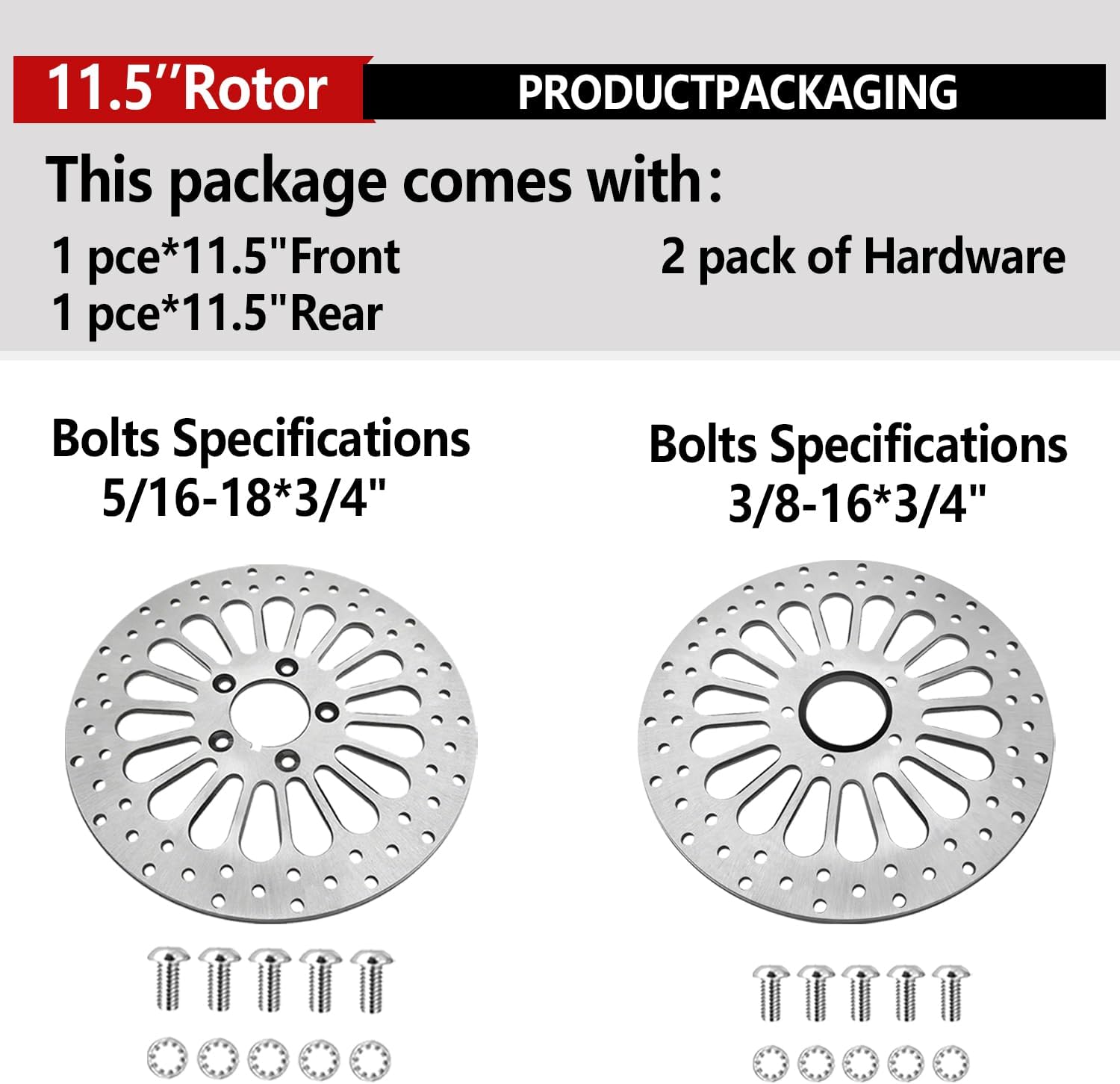 11.5 Inch Front & Rear Brake Rotors 2 Piece Set, Compatible with Harley Davidson Touring Softail Sportster Dyna Early Super Glide Models, Heat Dissipation Brushed Surface Brake Rotors