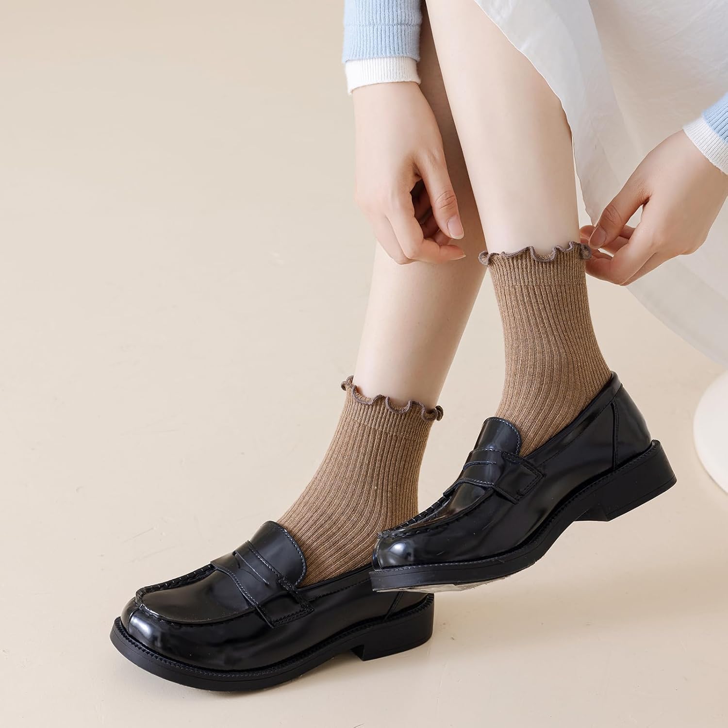 Mcool Mary Womens Crew Socks Ruffle Casual Cotton Frilly Breathable Cute Knit Lettuce Trim Ankle Socks 6 Pack - Image 6