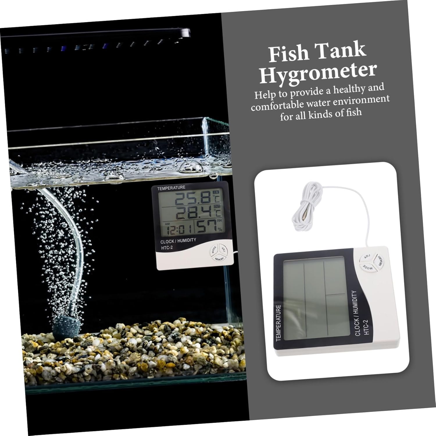 BESPORTBLE 3pcs Aquarium Thermometer Dual Temperature Display Digital Monitor for Fish Tank and Terrarium Accurate Humidity Temperature Readings LCD Clock Function for Healthy Aquatic