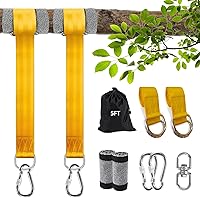 Vista 13 de Juego de 2 correas colgantes para árbol de 10 pies (juego de 2) con capacidad para 5500 libras, cuerdas extralargas para columpio de árbol