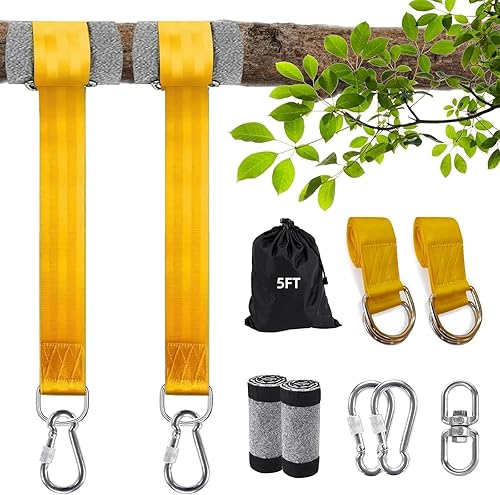 Miniatura 13 de Juego de 2 correas colgantes para árbol de 10 pies (juego de 2) con capacidad para 5500 libras, cuerdas extralargas para columpio de árbol