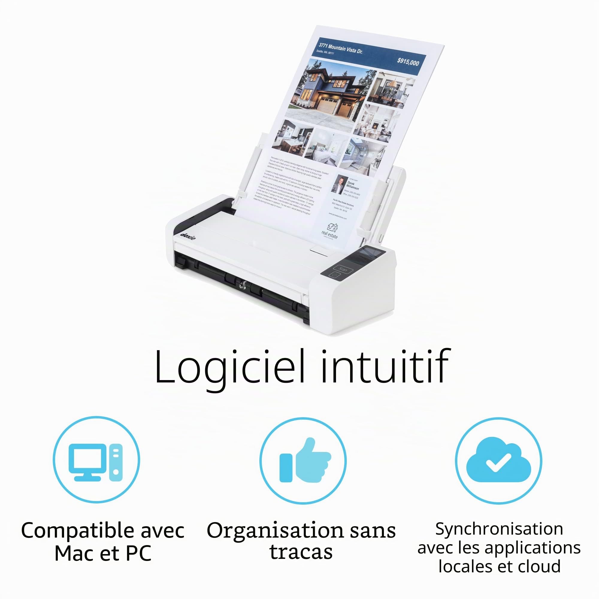 Doxie Pro DX400 Scanner de documents et reçus pour la maison et le bureau Le meilleur scanner recto verso compact pour Windows et Mac