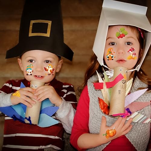 Miniatura 7 de HOWAF 96 tatuajes temporales de otoño, 48 estilos de cosecha de otoño, calcomanías de tatuajes temporales para niños, tatuajes falsos de Acción