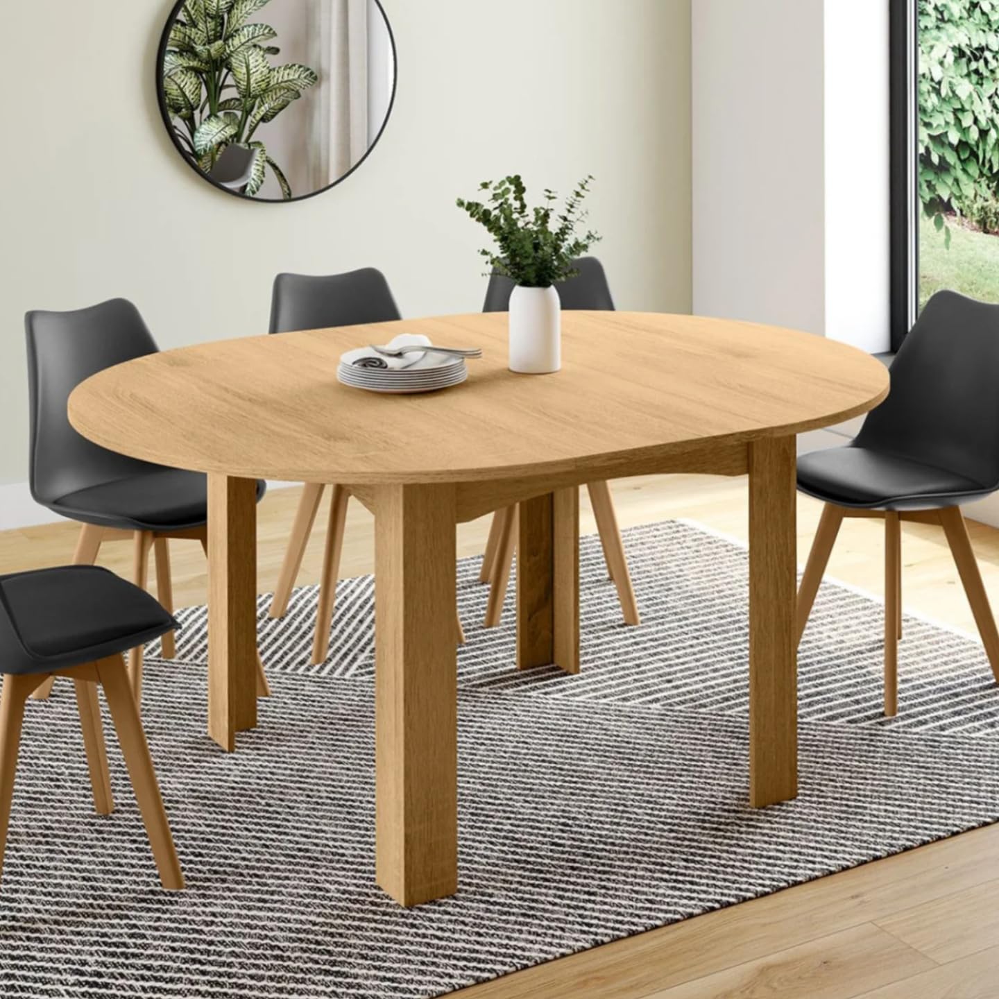 IDMarket - Table à Manger Extensible Ronde Dona 4-8 Personnes façon hêtre 110-150 cm