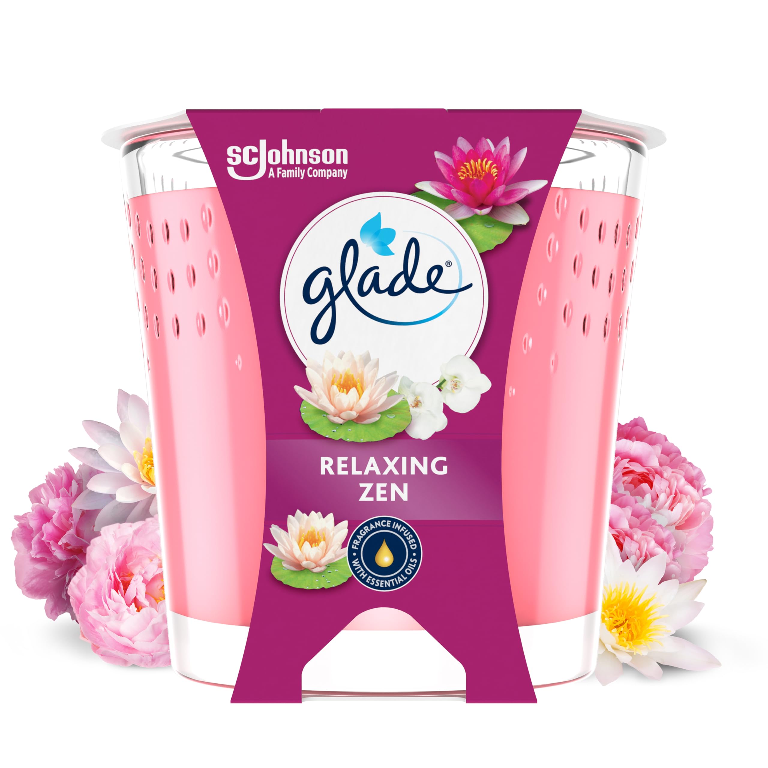 Glade Vela Perfumada, Fragancia Relaxing Zen, Infusionada con Aceites Esenciales, Vegana, Aroma de 30 Horas, 1 Vela