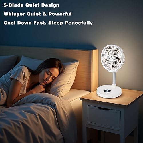 Miniatura 6 de Ventilador oscilante plegable recargable de 10 pulgadas, ventilador de pie con batería de 7200 mAh con control remoto, 6 velocidades y función de
