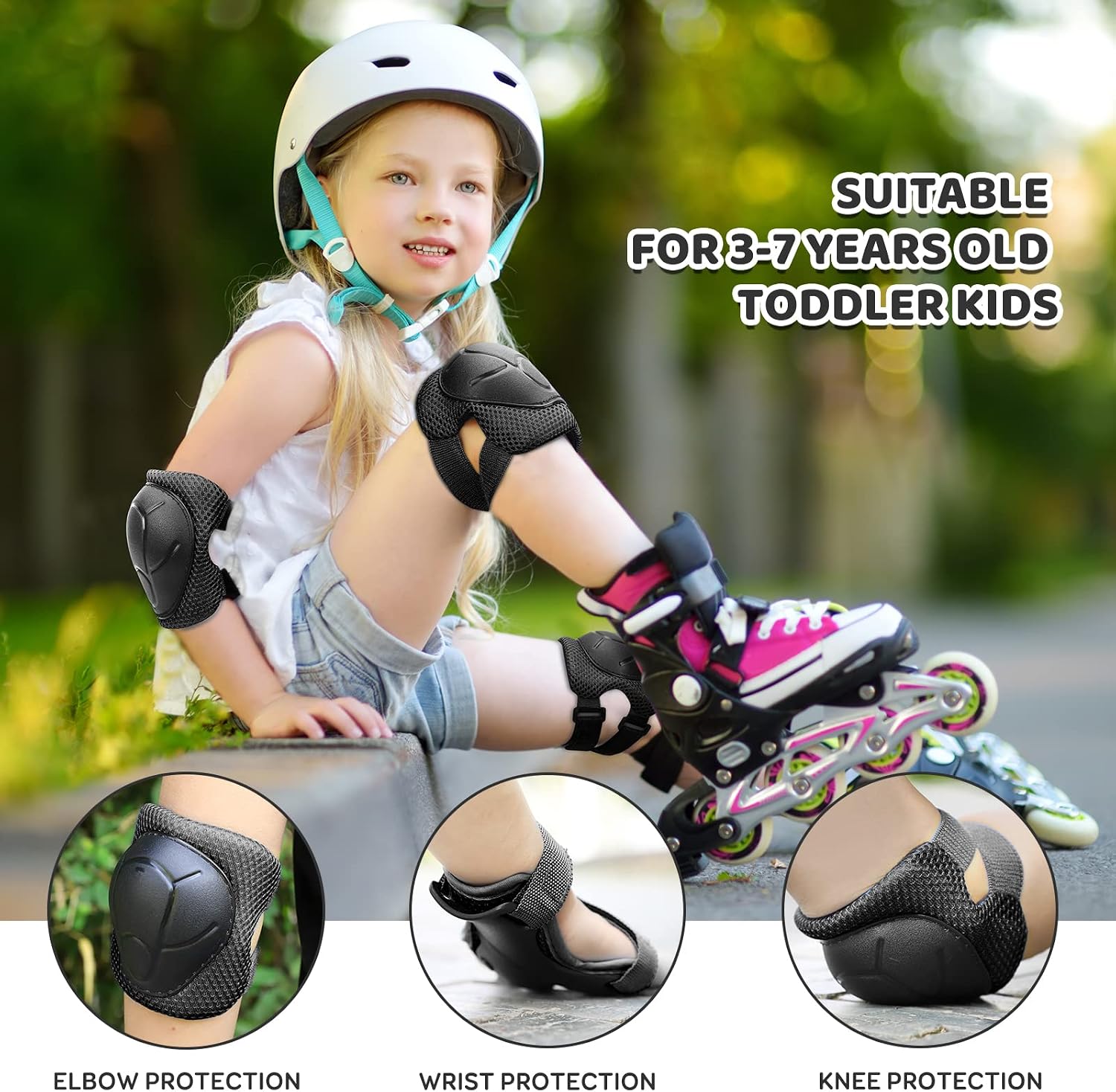 KUYOU Kids Knee Pads Elbow Pads Guards Protective Gear Set Safety Gear for Roller Skates Cycling BMX Bike Skateboard Inline Skatings Scooter Riding Sports.