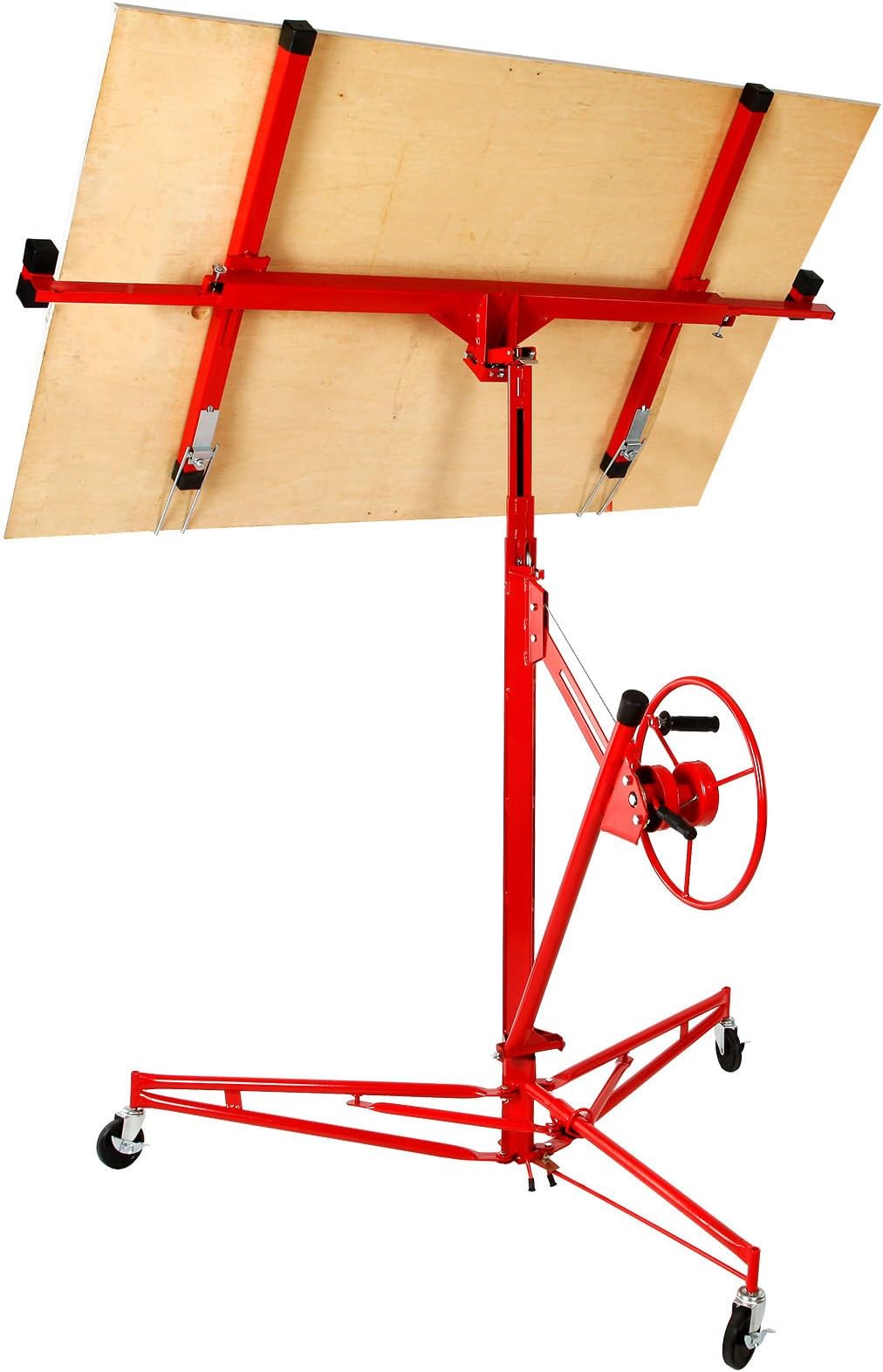Drywall Lift Rolling Panel Hoist 11" Jack Lifter Construction Caster Wheels Lockable Tool Red