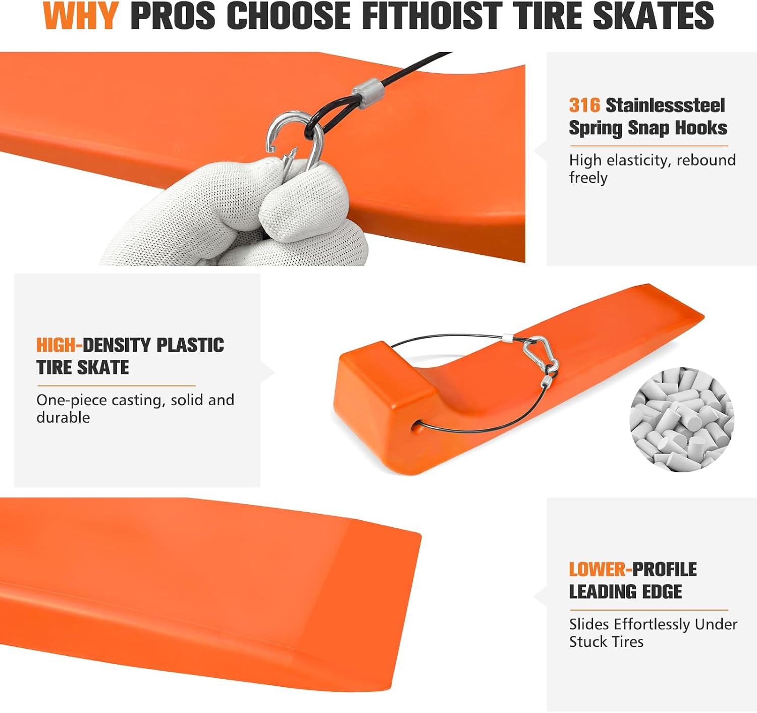 4-Pack Heavy Duty Tire Skates - for Locked Wheels, Tow Trucks & Rollbacks | 4000lb Capacity | Protects Driveway & Trailer (Orange)