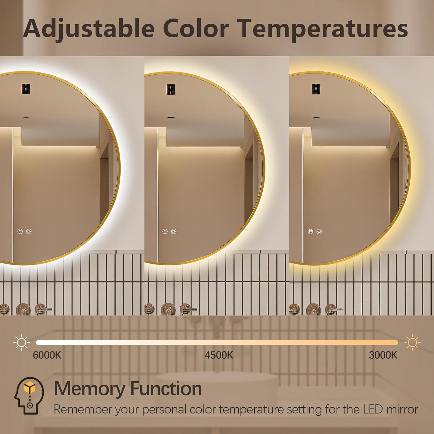 Niccy 32" Round LED Bathroom Backlit Mirror with Lights, Gold Frame Lighted Bathroom Vanity Mirrors for Wall Circle Mirror with Anti-Fog, Light Up Mirrors 3 Color ShatterProof