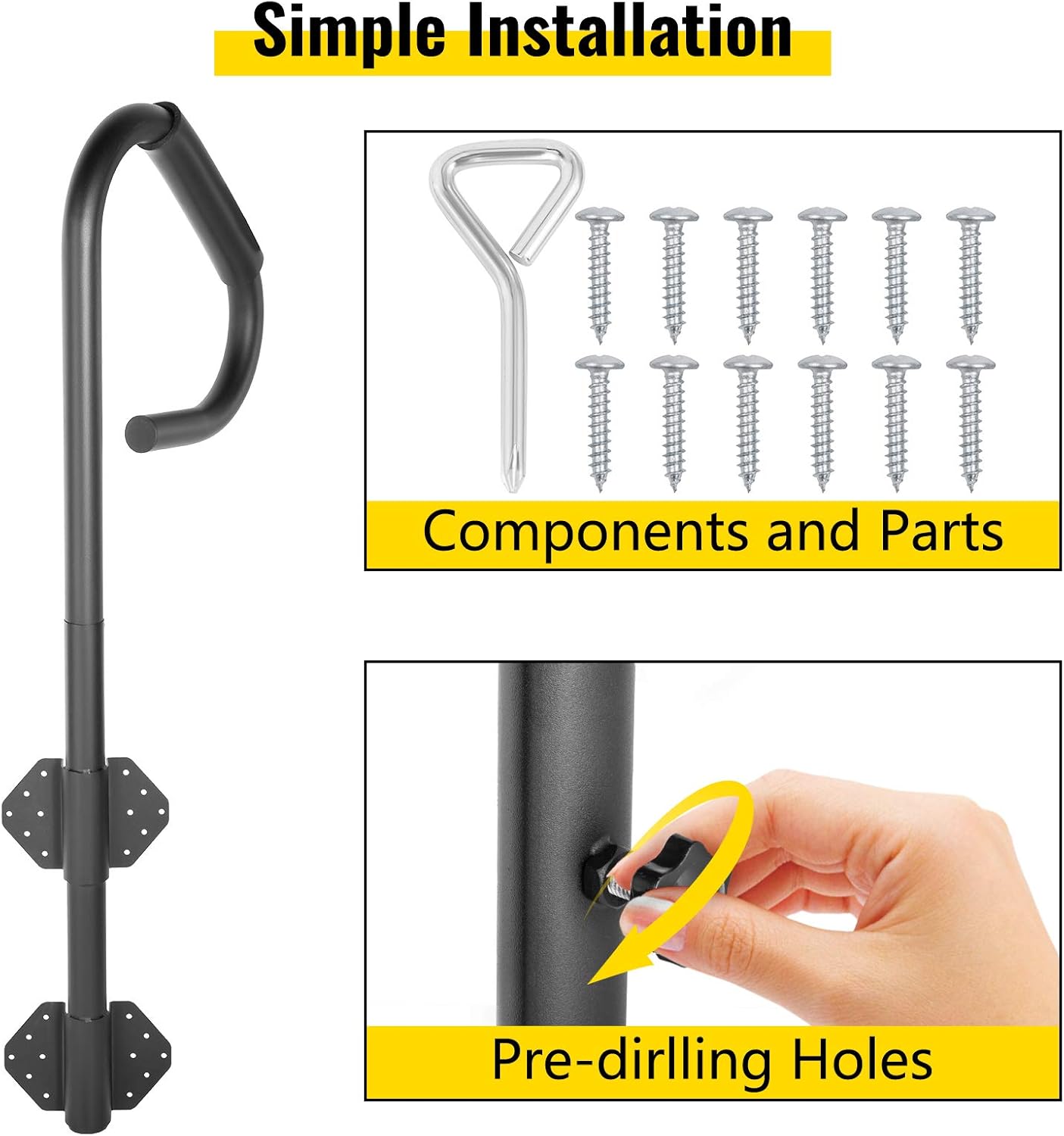 VEVOR Hot Tub Handrail 600LBS Capacity Spa Side Step,Spa Side Handrail Stationary Stainless Steel Under Mount Handrail Hot Rail with Sponge Rubber Grip Matte Design Hot Rail Tube for Access Spa (47") : Patio, Lawn & Garden
