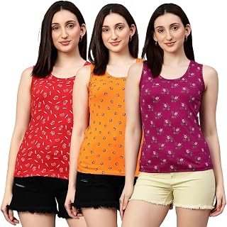 DIAZ Women's Super Combed Cotton Rib Fabric Slim Fit Tank Top-Pack of 3 Price In India
