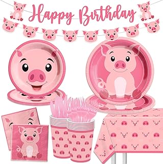 Pig Birthday Decorations-143Pcs Farm Animal Pig Tableware Set Kids Pink Pig Theme Plates and Napkins Set,Pig Birthday Party Supplies for 20 Guests