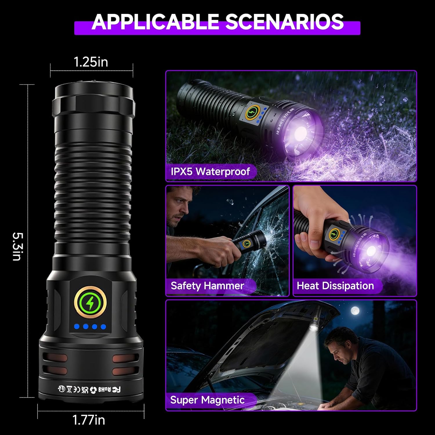 2-in-1 Powerful UV Flashlight & High Lumens Tactical Light, 7 Modes Rechargeable, 18H Runtime, IPX5 Waterproof for Pet Urine Detection, Curing Resin, Outdoor Emergencies, Scorpion Hunting 10 Packs
