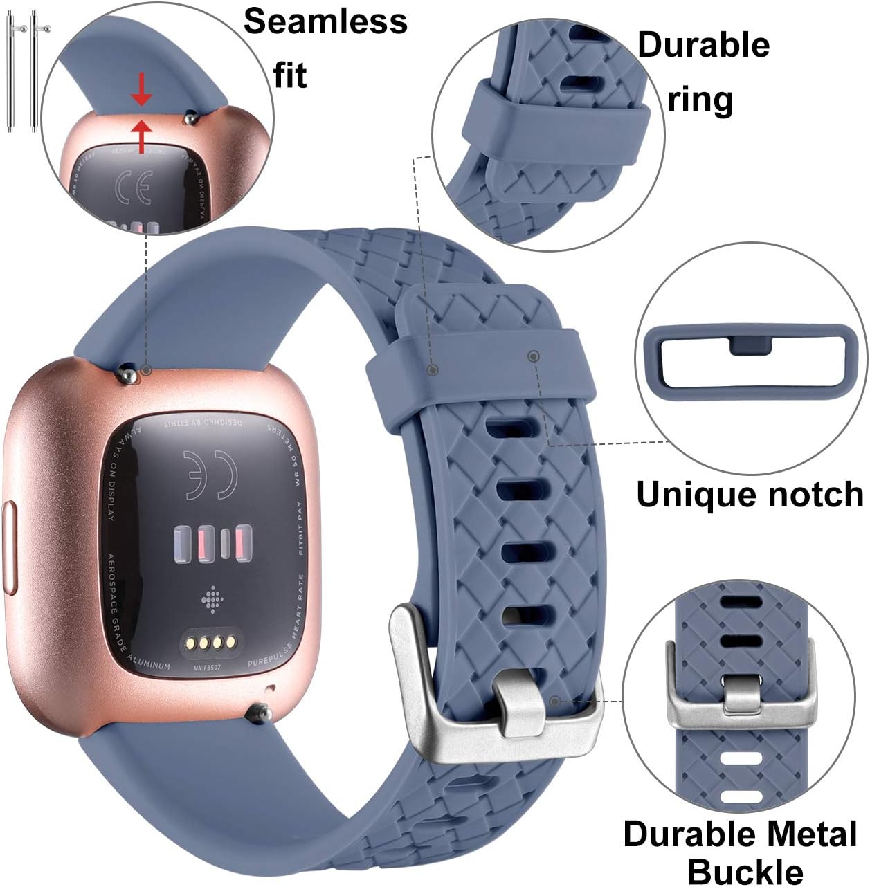 Wepro Bands Compatible with Fitbit Versa 2/Fitbit Versa/Fitbit Versa Lite SE SmartWatch for Women Men, Silicone Weave Pattern Wristband for Fitbit Versa Watch, Small, Large
