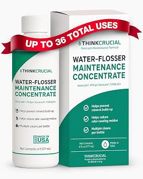Up to 36 Cleans Think Crucial Water Flosser Cleaner & Descaler Rinse 6oz Super Concentrate - Compatible with All Waterpik Models WP-660/662, WP-580, WP-560, WP-100 & Philips Sonicare 3000 & More