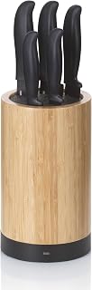 kela ACIDA - Bloque para cuchillos (5 cuchillos, madera de bambú y cerdas, diámetro de 13 cm), color negro