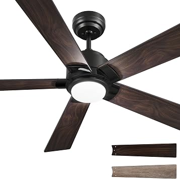 SMAAIR Smart Ceiling Fan with Light, 56inch Indoor and Outdoor ceiling fan with Remote, Compatible with Alexa/Google Assistant/Siri Shortcut, App control with Timer and ScheduleWalnut/Light Wood