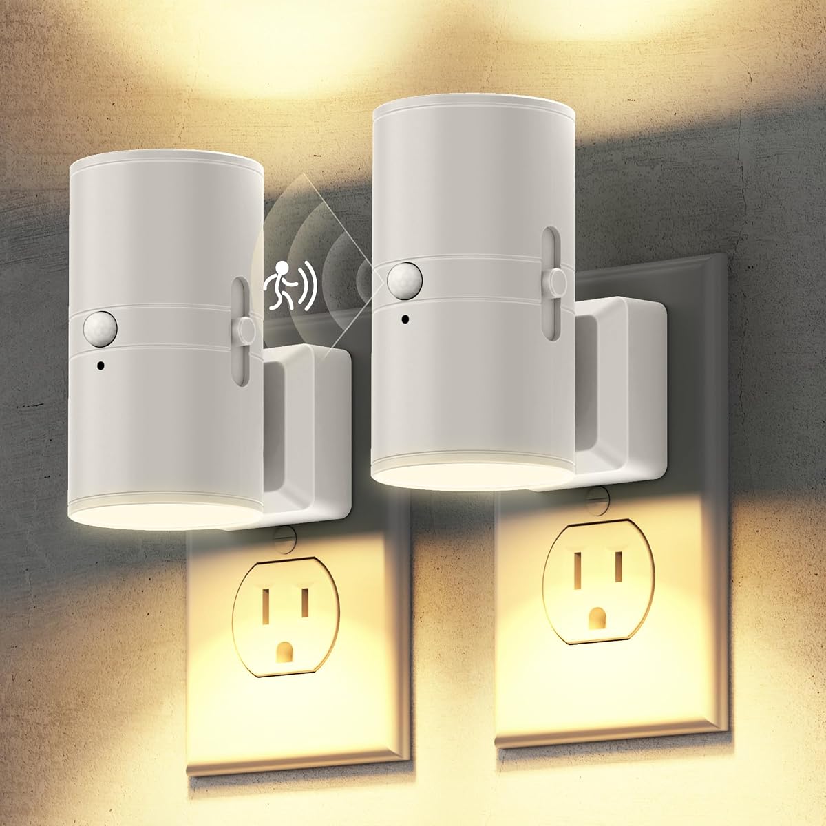 Luz nocturna con sensor de movimiento, luces nocturnas enchufables activadas por movimiento | Paquete de 2, 0-100LM, luz blanca suave regulable 3000K, luz con Sensor de movimiento interior para baño, pasillo, dormitorio, escalera, niño, mascota mayor