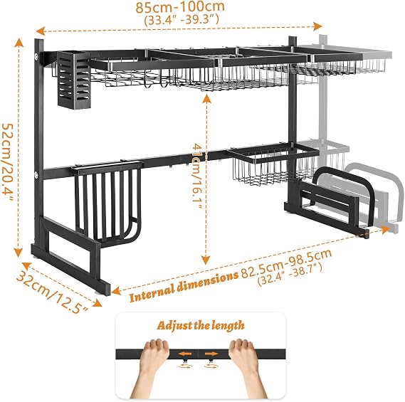 AKOZLIN Adjustable Over Sink Dish Rack (Stainless Steel, Width 33.5-39.4)