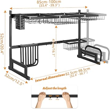 AKOZLIN Adjustable Over Sink Dish Rack (Stainless Steel, Width 33.5-39.4)