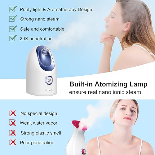 Vista 23 de Newbealer Vaporizador facial, mini vaporizador facial de aroma, humidificador facial de niebla caliente nano iónico para limpieza profunda facial