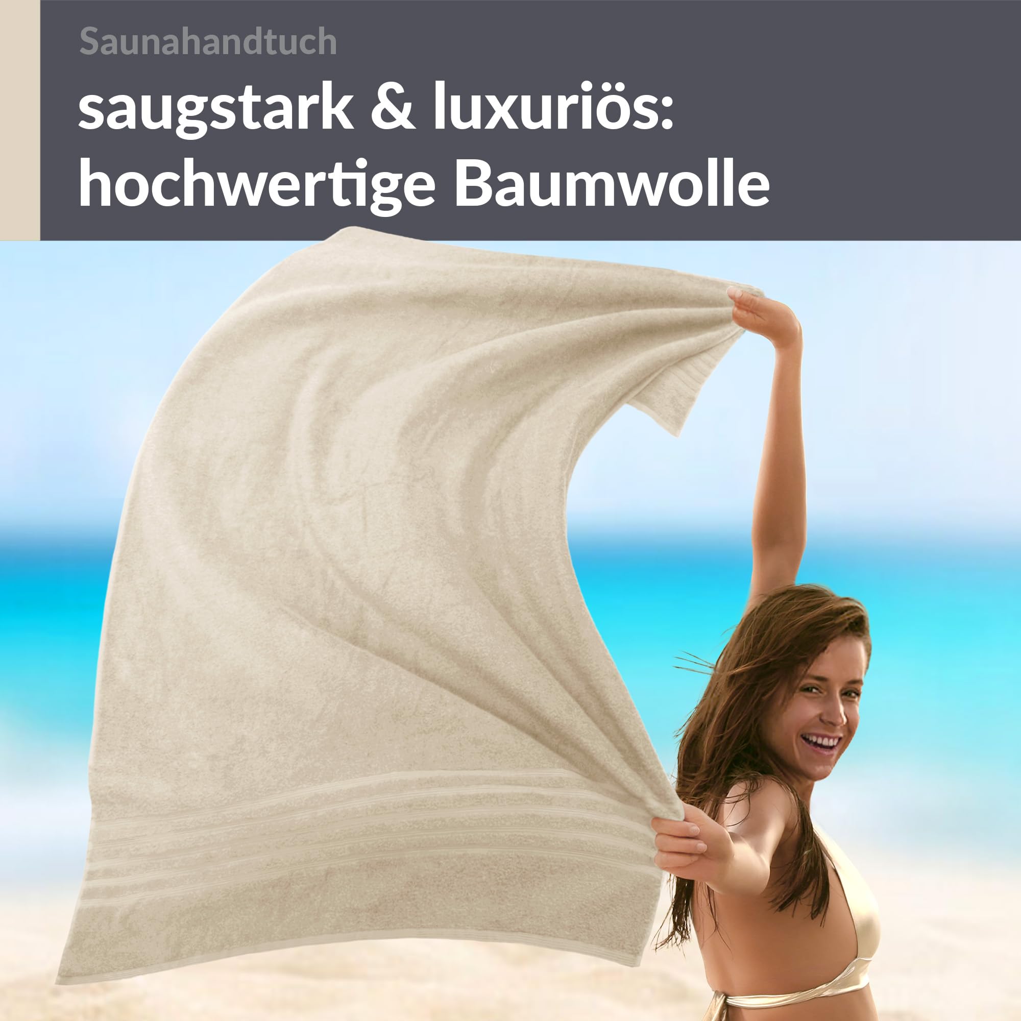 Lashuma Badehandtuch groß 100x200 cm Natur – Saugstarkes Weiches Saunahandtuch 100% Baumwolle