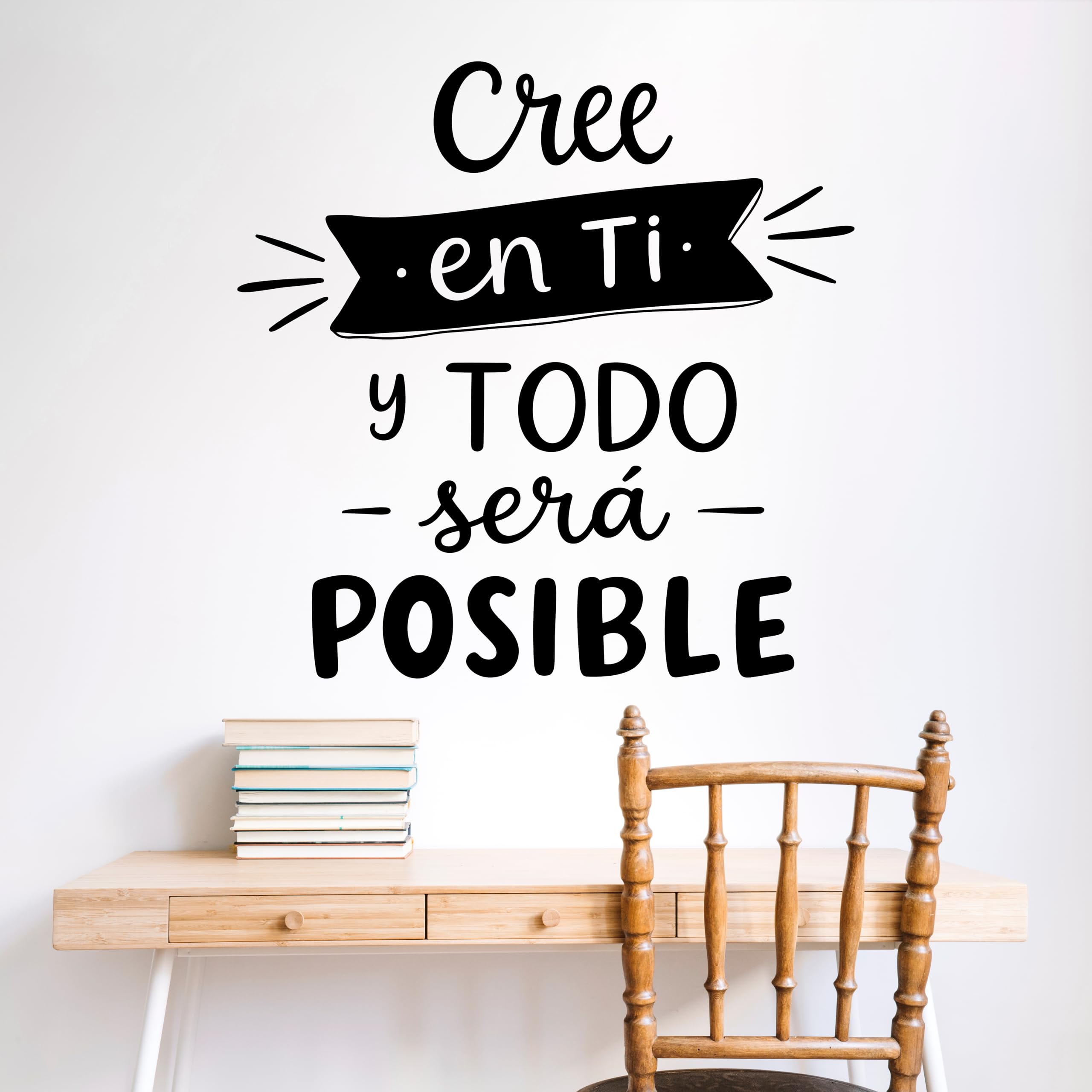 Vinilo Adhesivo Decorativo para Pared, Pegatina con Frase Motivadora "Cree en Ti y Todo Será Posible" para Hogar, Habitación o Estudio (Negro, 40 x 40 cm)