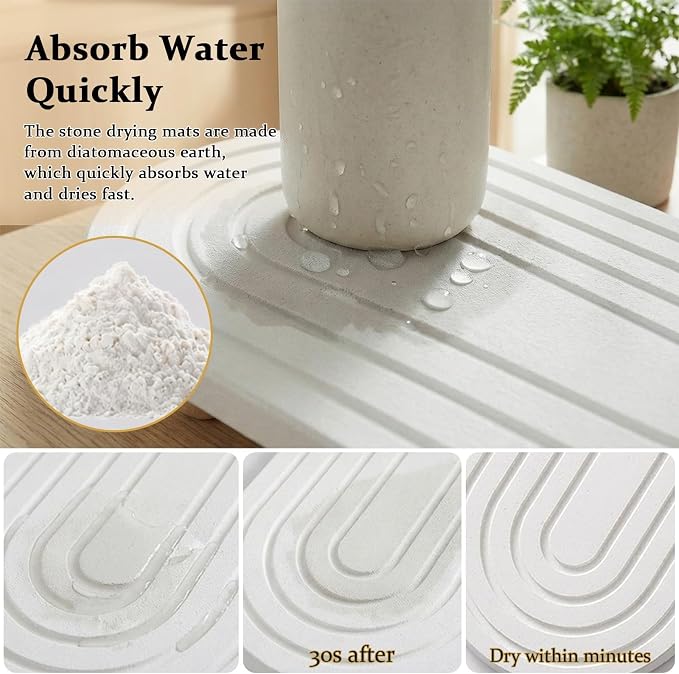 1 PCS Taupe Paint Scrape Water Absorbent Diatomite Coasters Abstract Minimalist Beige Gray Canvas Grain Non-silp Diatomite Stone Sink Tray with Grooved Design for Bathroom Kitchen Counter 12x4in miniatura 7