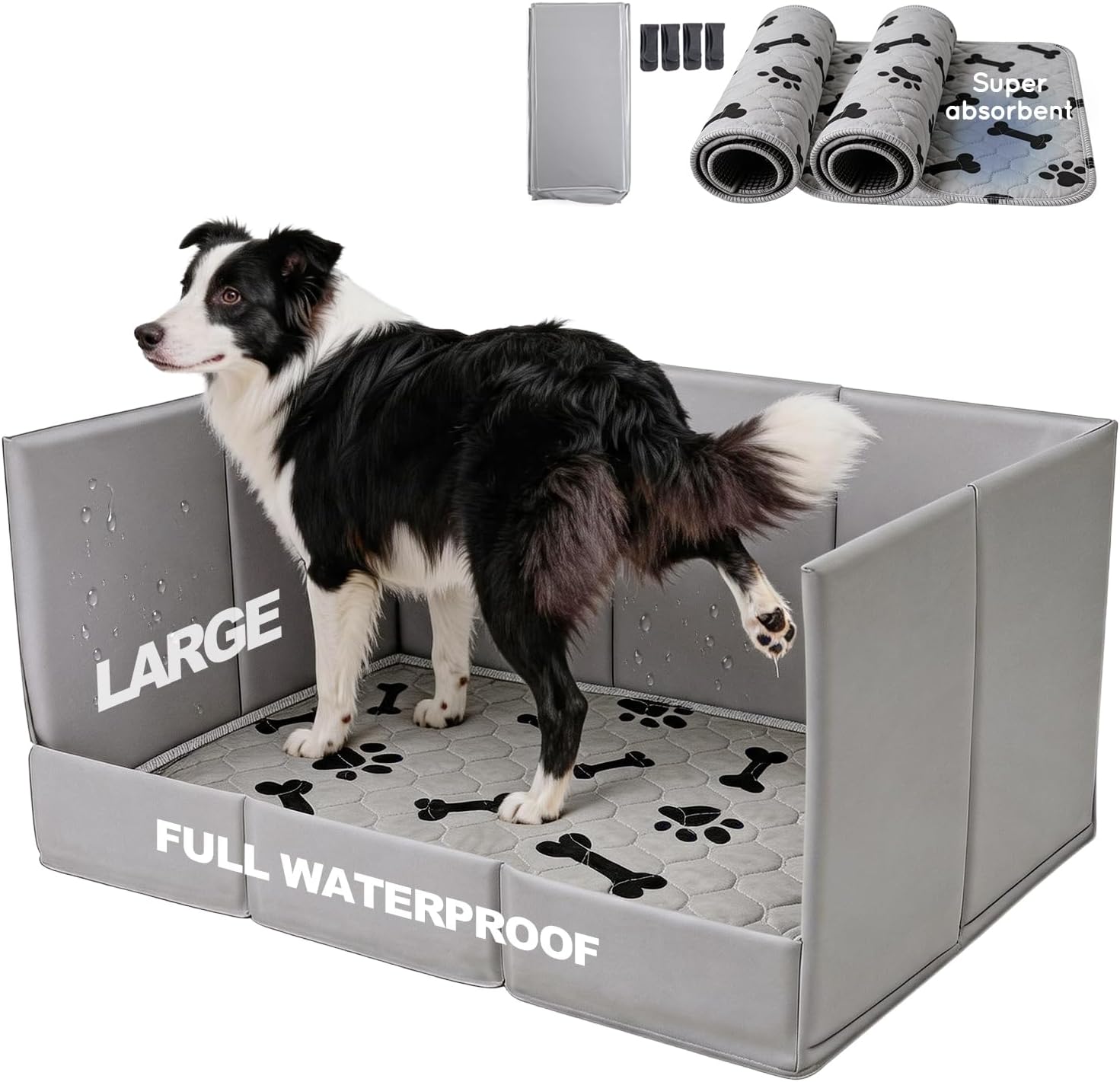 HQ4US 4LEGS Dog Litter Box Pee Pad Holder Foldable with High Walls, X- Large Indoor Dog Potty Toilet for Dogs, Portable for Travel, Leakproof,Waterproof, Easy Clean, No Assembly, 2 Washable Pee Pad