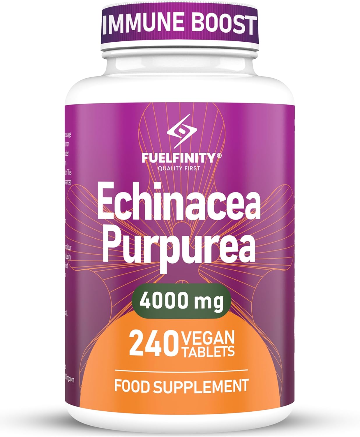 Premium UK Echinacea Whole Plant Extract Tablets 240 Tablets of Maximum Strength 4000mg | Double Extraction for Advanced Immune Support, Non-GMO, Made in The UK