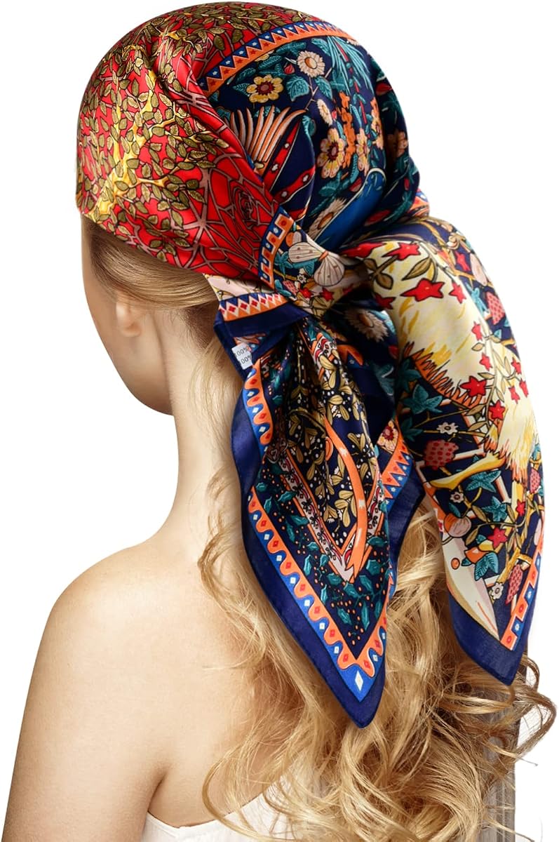 Stlvoll 100% Silk Head Scarf for Women - 27" Hair Scarves Satin Bandanas Square for Night Sleeping with Gift Packed
