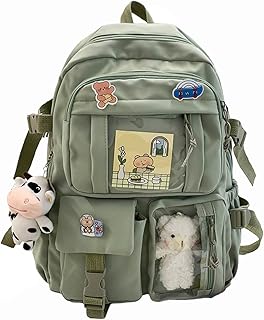 BXCNCKD kawaii backpack with pins kawaii school backpack cute backpack cute kawaii school backpack(Green)