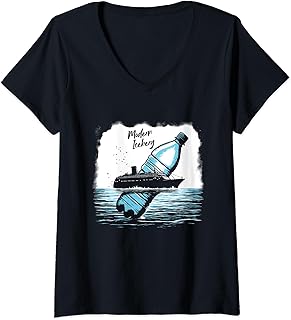Womens Future Iceberg Water Bottle - Waste Pollution Awareness V-Neck T-Shirt