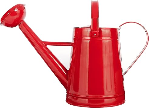 Tierra Garden Metal Outdoor Watering Can, 1.2 Gallon Galvanized Steel with Sprinkler Head Red