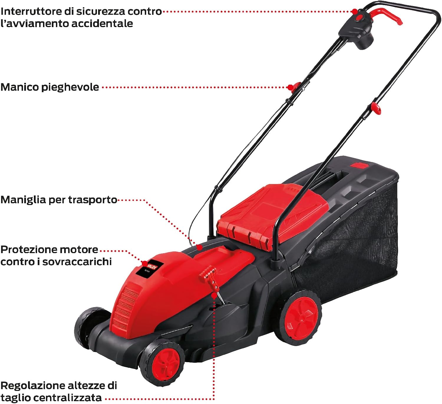 Front view of the Valex Te 1501 Electric Lawn Mower
